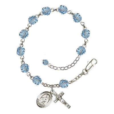 Sterling Silver Crystal St Agnes of Rome Birthstone Rosary Bracelet in Aqua, Bliss Manufacturing