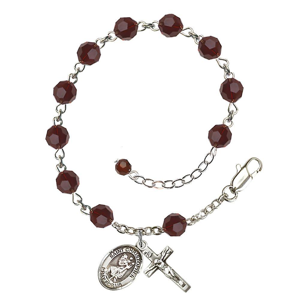 St. Christopher Birthstone Sterling Rosary Bracelet