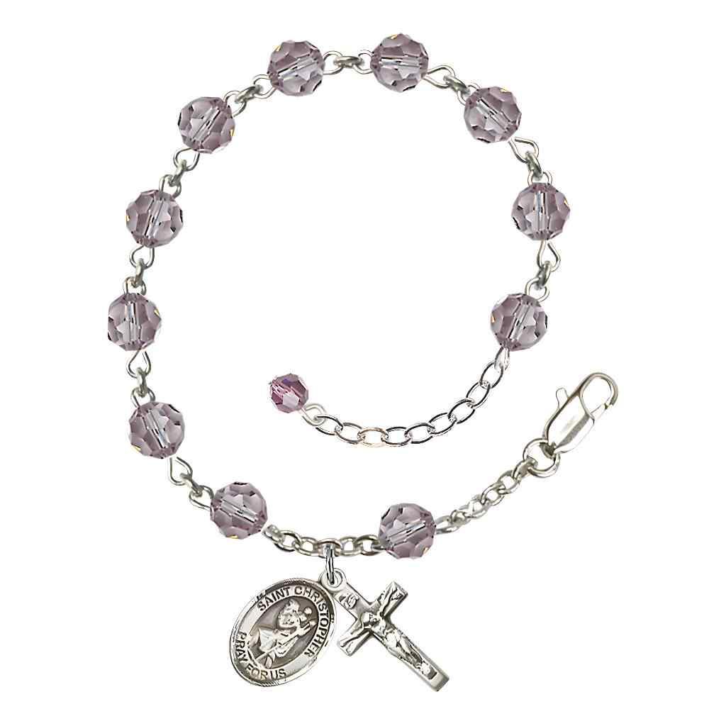 St. Christopher Birthstone Sterling Rosary Bracelet
