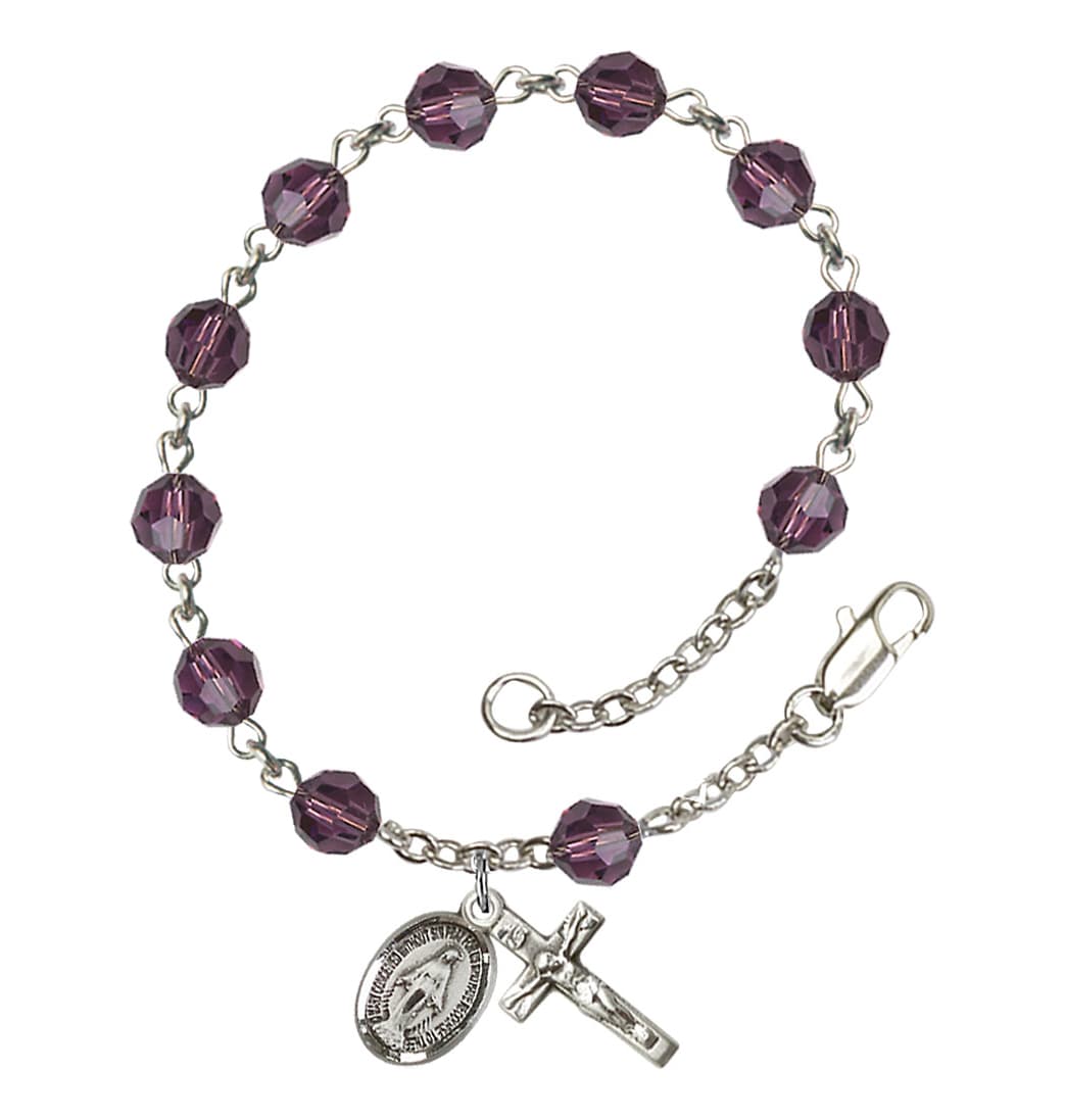 Bliss Miraculous 6mm Austrian Crystal Sterling Silver Rosary Bracelet in Amethyst,