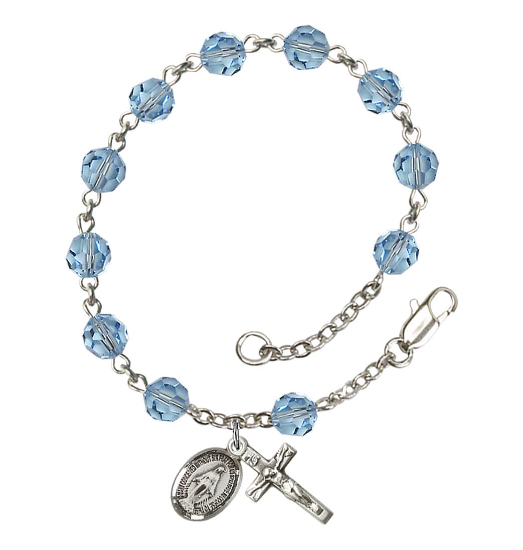 Bliss Miraculous 6mm Austrian Crystal Sterling Silver Rosary Bracelet in Aqua,