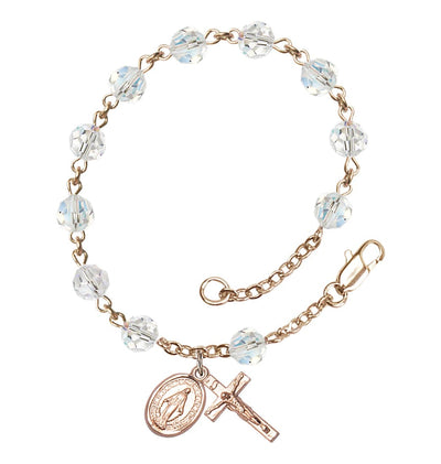 Miraculous 6mm Austrian Crystal 14kt Gold Rosary Bracelet, Bliss Manufacturing
