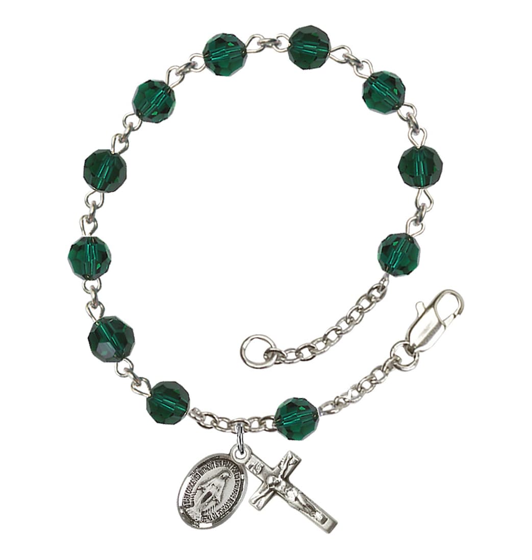 Bliss Miraculous 6mm Austrian Crystal Sterling Silver Rosary Bracelet in Emerald,