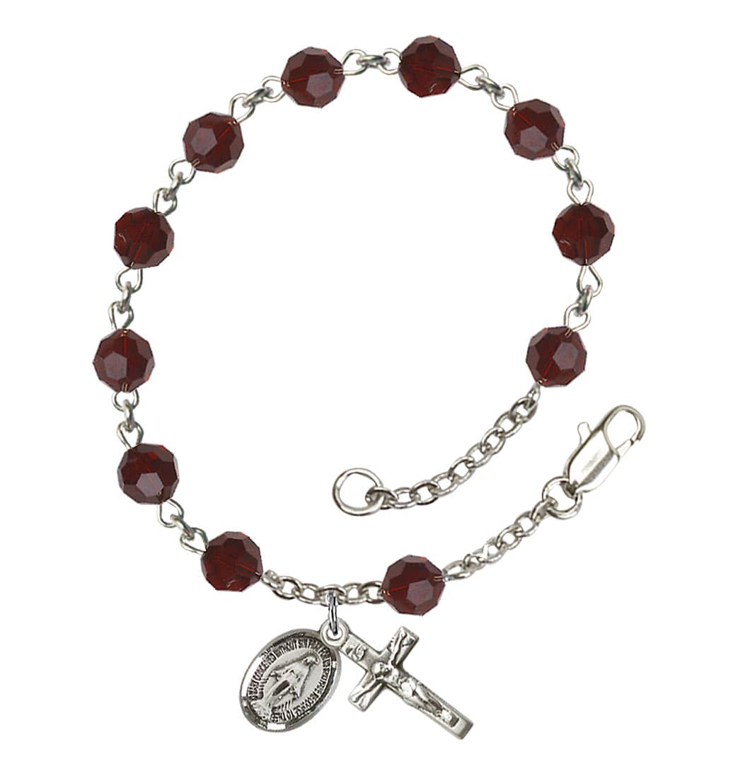 Bliss Miraculous 6mm Austrian Crystal Sterling Silver Rosary Bracelet in Garnet,