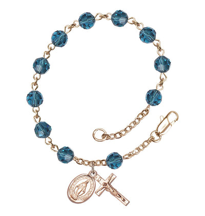 Miraculous 6mm Austrian Crystal 14kt Gold Rosary Bracelet in Indocolite, Bliss Manufacturing