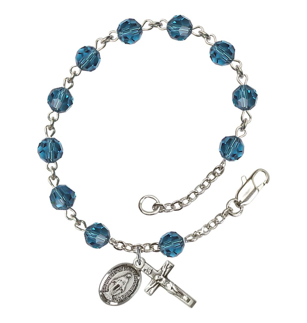 Bliss Miraculous 6mm Austrian Crystal Sterling Silver Rosary Bracelet in Indocolite,