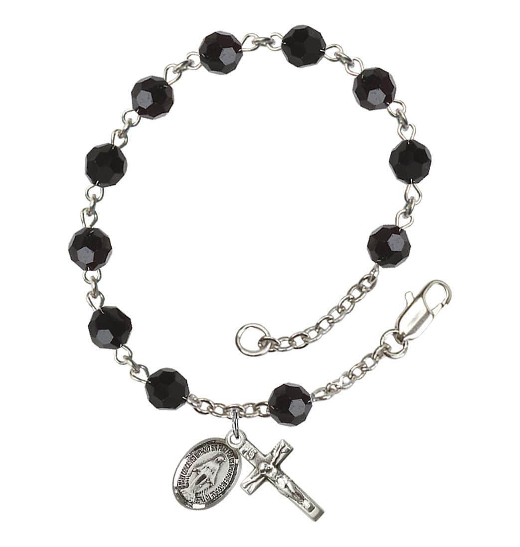 Bliss Miraculous 6mm Austrian Crystal Sterling Silver Rosary Bracelet in Jet,