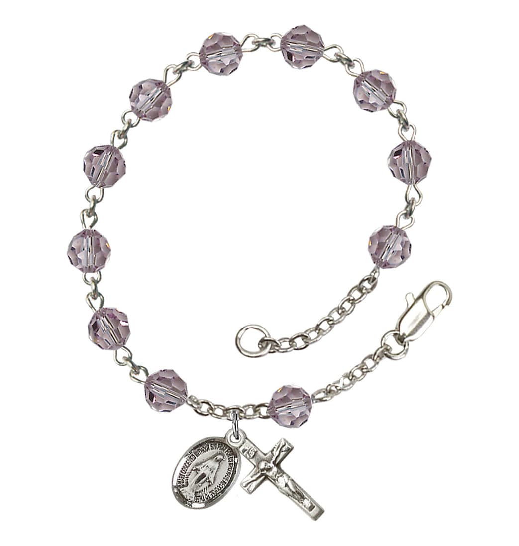 Bliss Miraculous 6mm Austrian Crystal Sterling Silver Rosary Bracelet in Light Amethyst,