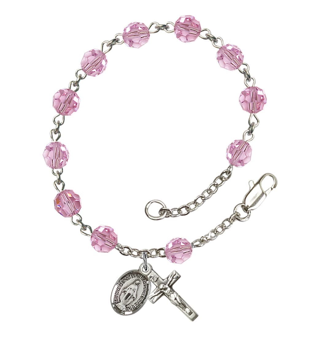 Bliss Miraculous 6mm Austrian Crystal Sterling Silver Rosary Bracelet in Light Rose,