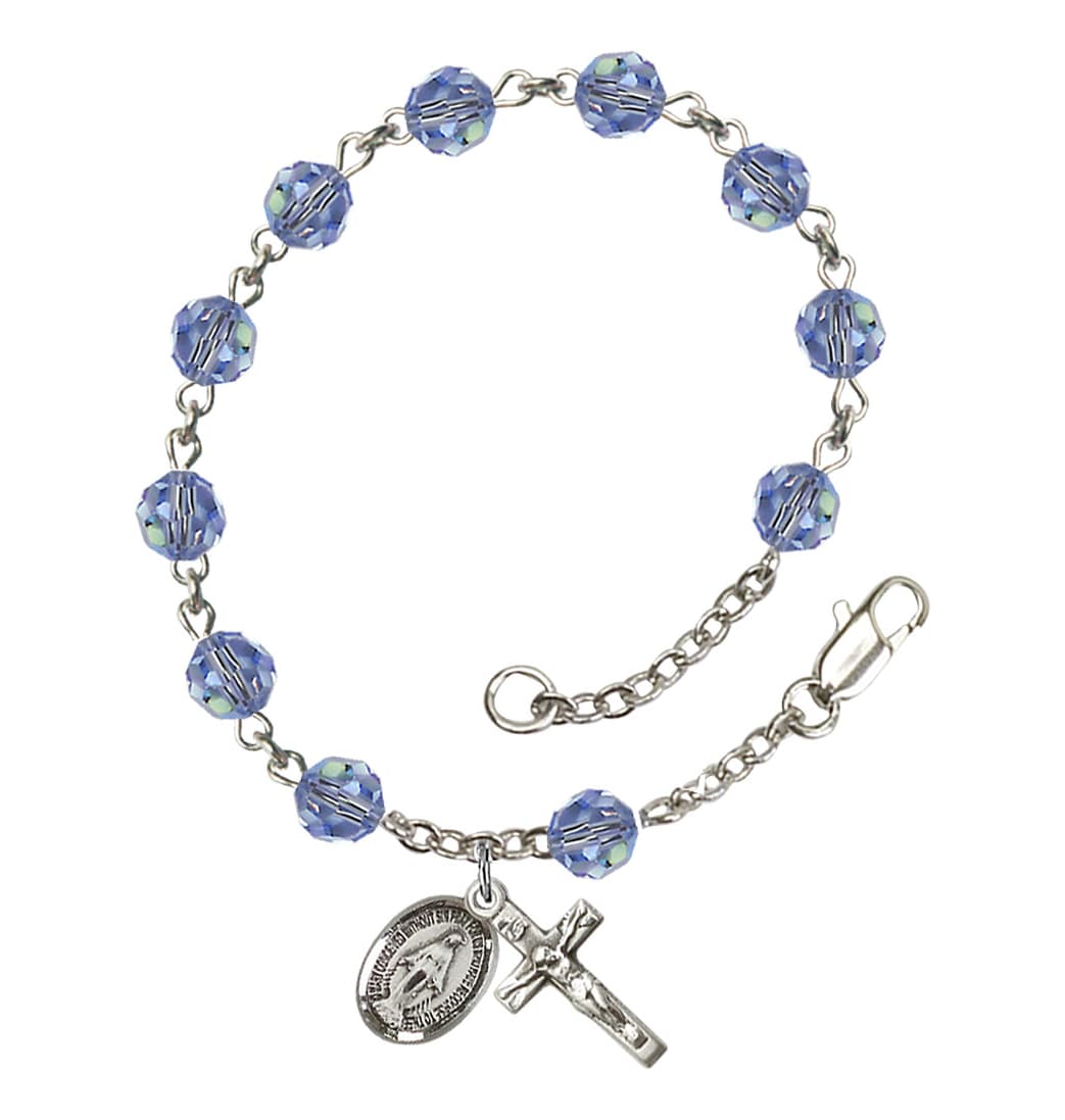 Bliss Miraculous 6mm Austrian Crystal Sterling Silver Rosary Bracelet in Light Sapphire,