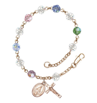 Miraculous 6mm Austrian Crystal 14kt Gold Rosary Bracelet in Multi-Color, Bliss Manufacturing