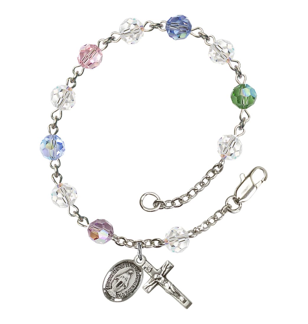 Bliss Miraculous 6mm Austrian Crystal Sterling Silver Rosary Bracelet in Multi-Color,