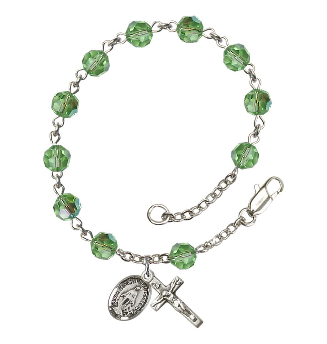 Bliss Miraculous 6mm Austrian Crystal Sterling Silver Rosary Bracelet in Peridot,