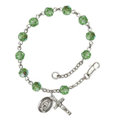 Miraculous 6mm Austrian Crystal Sterling Silver Rosary Bracelet in Peridot, Bliss Manufacturing