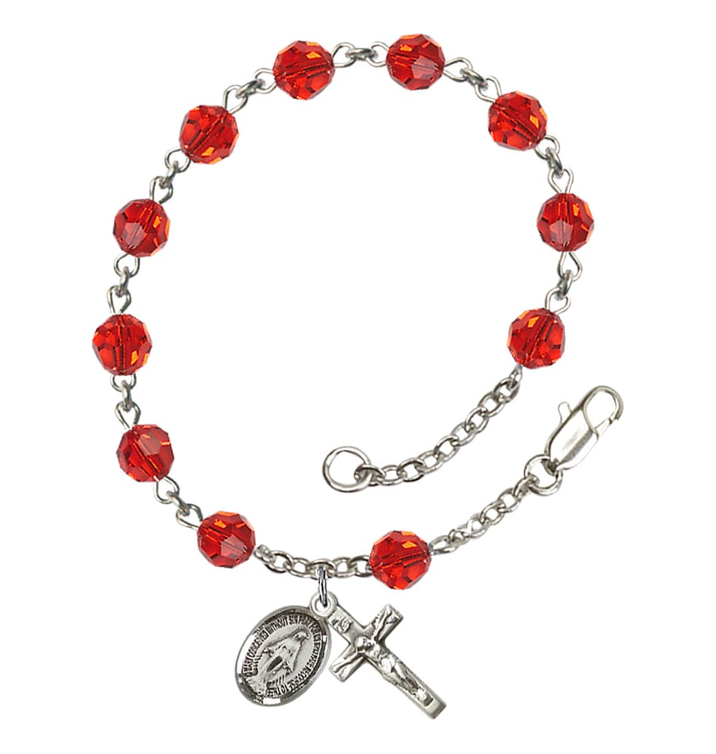 Bliss Miraculous 6mm Austrian Crystal Sterling Silver Rosary Bracelet in Ruby,