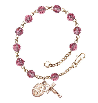 Miraculous 6mm Austrian Crystal 14kt Gold Rosary Bracelet in Rose, Bliss Manufacturing