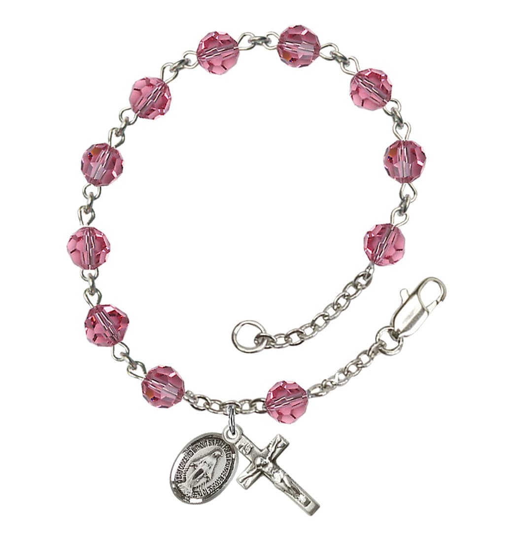 Bliss Miraculous 6mm Austrian Crystal Sterling Silver Rosary Bracelet in Rose,