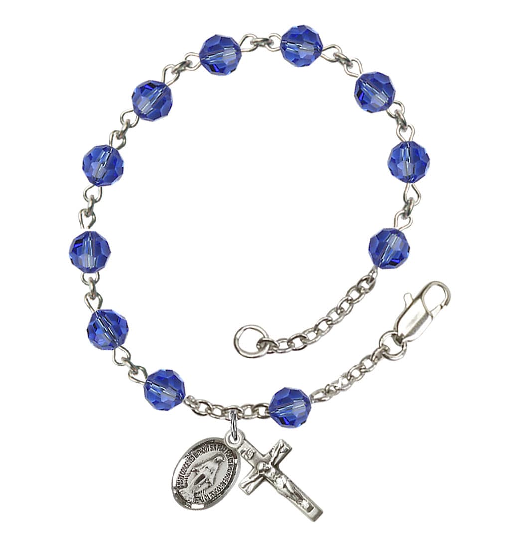 Bliss Miraculous 6mm Austrian Crystal Sterling Silver Rosary Bracelet in Sapphire,