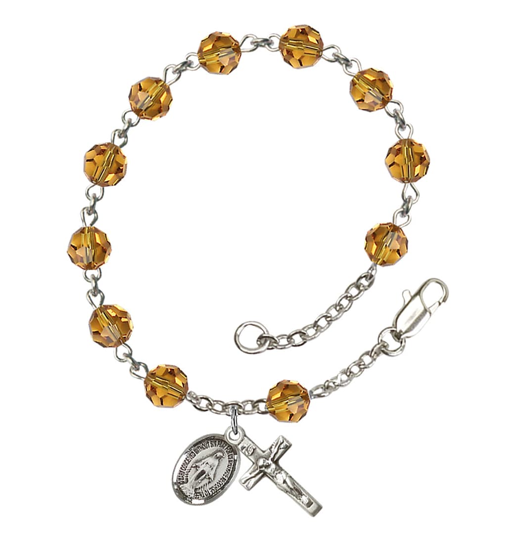 Bliss Miraculous 6mm Austrian Crystal Sterling Silver Rosary Bracelet in Topaz,