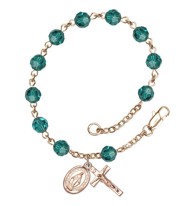 Miraculous 6mm Austrian Crystal 14kt Gold Rosary Bracelet in Zircon, t, Bliss Manufacturing