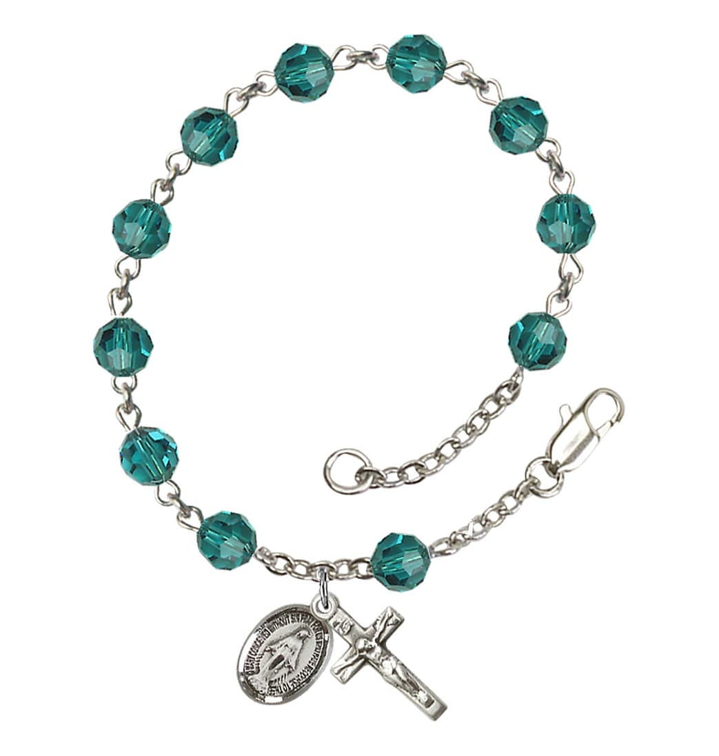 Bliss Miraculous 6mm Austrian Crystal Sterling Silver Rosary Bracelet in Zircon,