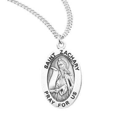 St. Zachary sterling silver medal holding a scroll, HMH Religious