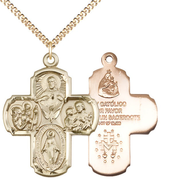 Large Spanish 5-Way Cross Gold-filled Medal Necklace w/Plated Chain