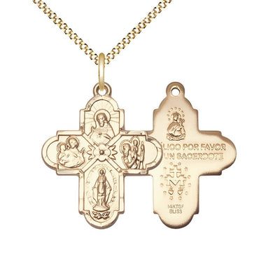 14kt Gold Filled 4-Way Pendant On A 20 Inch Gold Plate Light Curb Chain, Measures 1-Inch Tall By 7/8-Inch Wide, Bliss Manufacturing