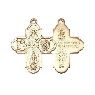 14kt Gold 4-Way Medal, Measures 1-Inch Tall By 7/8-Inch Wide, Bliss Manufacturing