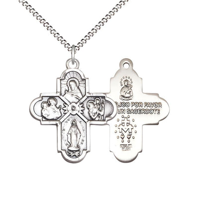 Sterling Silver 4-Way Pendant On A 18 Inch Light Rhodium Light Curb Chain, Measures 1-Inch Tall By 7/8-Inch Wide, Bliss Manufacturing