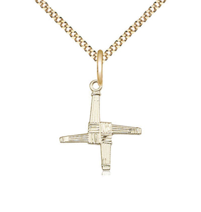 Gold-filled Irish St Brigid Cross Medal Necklace with Plated Chain, Bliss Manufacturing
