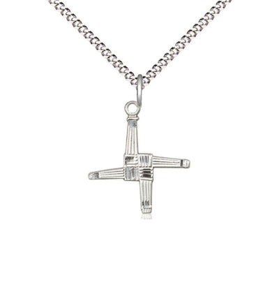 Sterling Silver Irish St Brigid Cross Medal Necklace with Plated Chain, Bliss Manufacturing