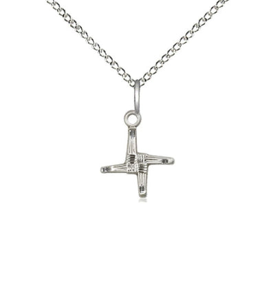 Small Sterling Silver Irish St Brigid Cross Medal Necklace with Sterling Chain, Bliss Manufacturing