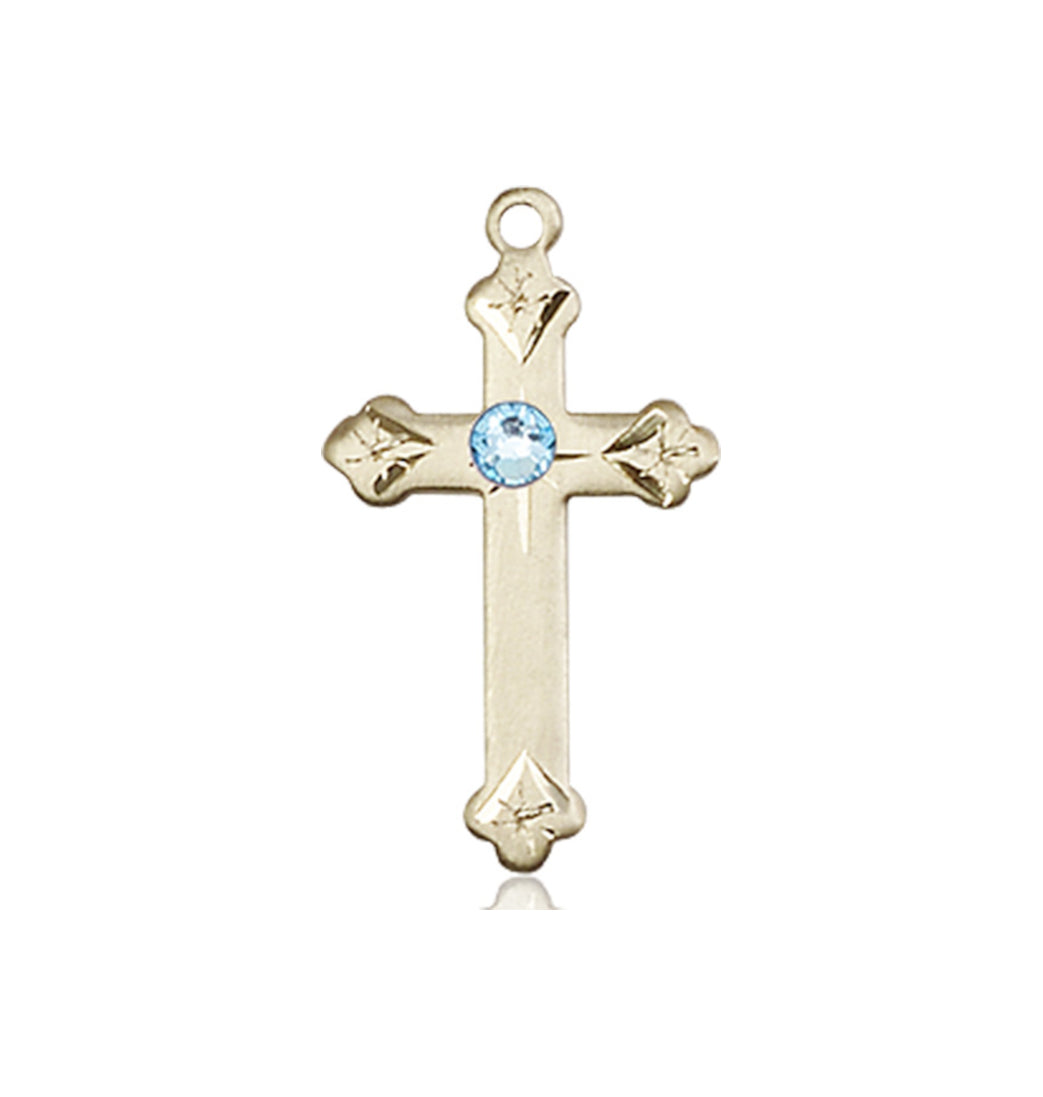 Bliss Birthstone Fancy Tip 14kt Gold Cross Pendant w/Austrian Crystals