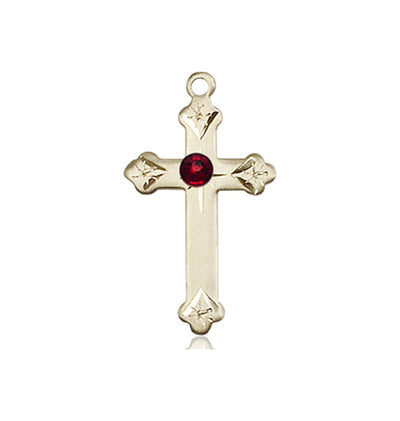 Birthstone Fancy Tip 14kt Gold Cross Pendant with Austrian Crystals, January Birthstone Garnet, Bliss Manufacturing