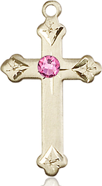 Bliss Birthstone Fancy Tip 14kt Gold Cross Pendant w/Austrian Crystals