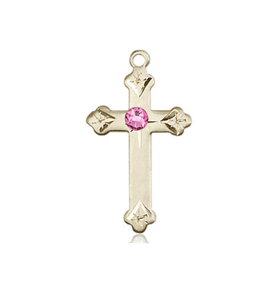 Birthstone Fancy Tip 14kt Gold Cross Pendant with Austrian Crystals, November Topaz Birthstone, Bliss Manufacturing