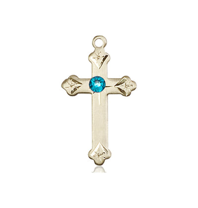 Birthstone Fancy Tip 14kt Gold Cross Pendant with Austrian Crystals, Zircon December Birthstone, Bliss Manufacturing