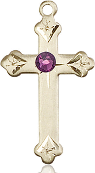 Bliss Birthstone Fancy Tip 14kt Gold Cross Pendant w/Austrian Crystals