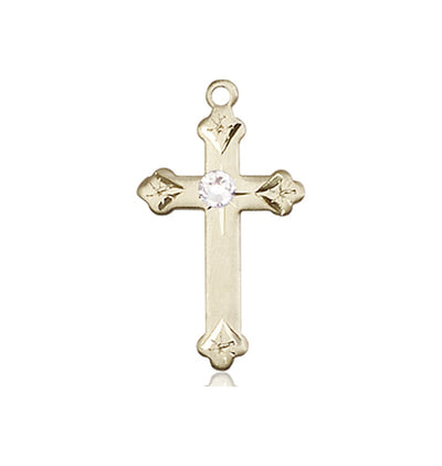 Birthstone Fancy Tip 14kt Gold Cross Pendant with April Austrian Crystals, Bliss Manufacturing