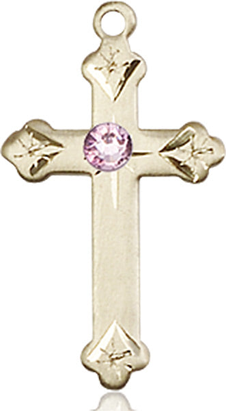 Bliss Birthstone Fancy Tip 14kt Gold Cross Pendant w/Austrian Crystals