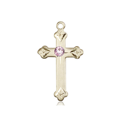 Birthstone Fancy Tip 14kt Gold Cross Pendant with Austrian Crystals, Light Amethyst June Birthstone, Bliss Manufacturing
