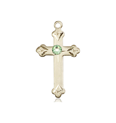 Birthstone Fancy Tip 14kt Gold Cross Pendant with Austrian Crystals, Peridot August Birthstone, Bliss Manufacturing