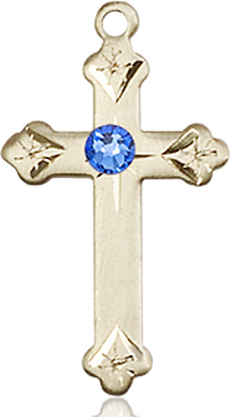 Bliss Birthstone Fancy Tip 14kt Gold Cross Pendant w/Austrian Crystals