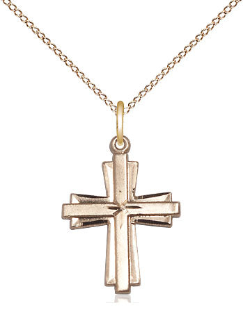 14kt Gold-filled Double Cross Pendant with Double Cross with Sterling Chain in No Stone, Bliss Manufacturing