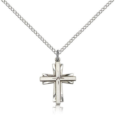 Sterling Silver Double Cross Pendant with Double Cross with Sterling Chain in No Stone, Bliss Manufacturing