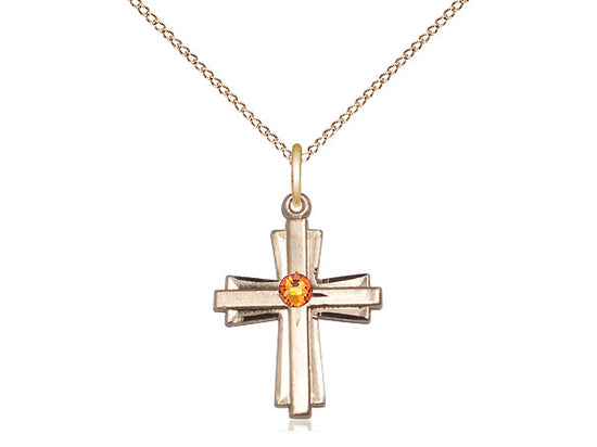 Bliss Birthstone Gold-filled Double Cross Pendant w/Austrian Crystals