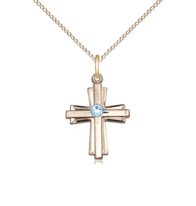 April Birthstone 14kt Gold-filled Double Cross Pendant W/Austrian Double Cross in Aqua, Bliss Manufacturing