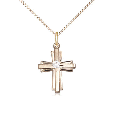May Emerald Birthstone 14kt Gold-filled Double Cross Pendant W/Austrian Double Cross in Crystal, Bliss Manufacturing
