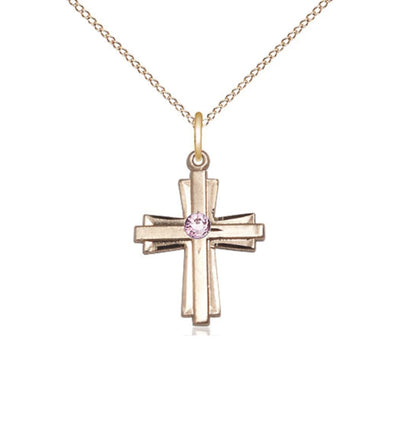 June Lt Amethyst Birthstone 14kt Gold-filled Double Cross Pendant W/Austrian Double Cross, Bliss Manufacturing